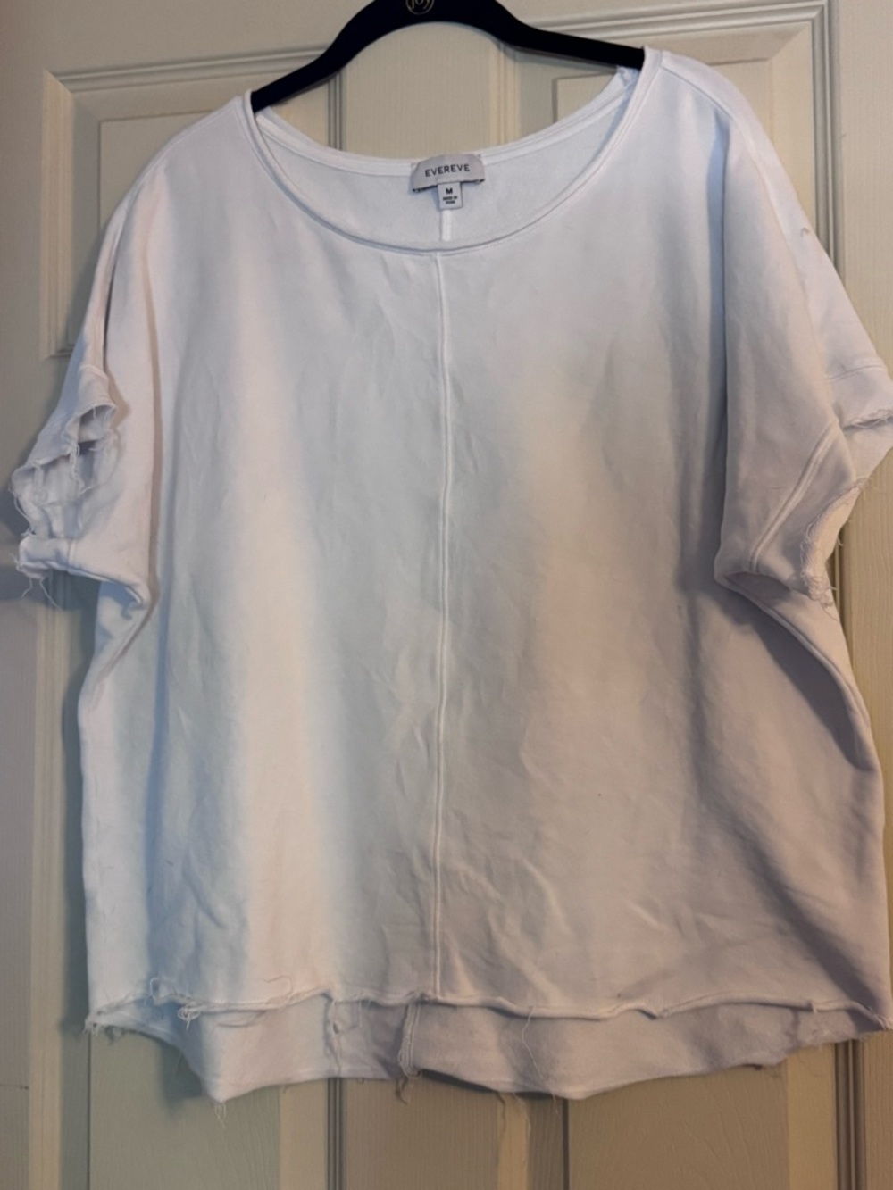 Evereve White Raw-Hem Short Sleeve Crew Sweatshirt